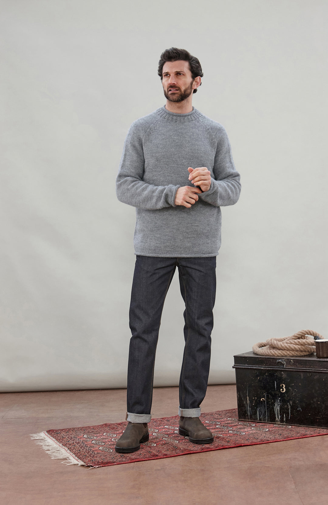Grey Mens British Wool Jumper Made In England By Paul James