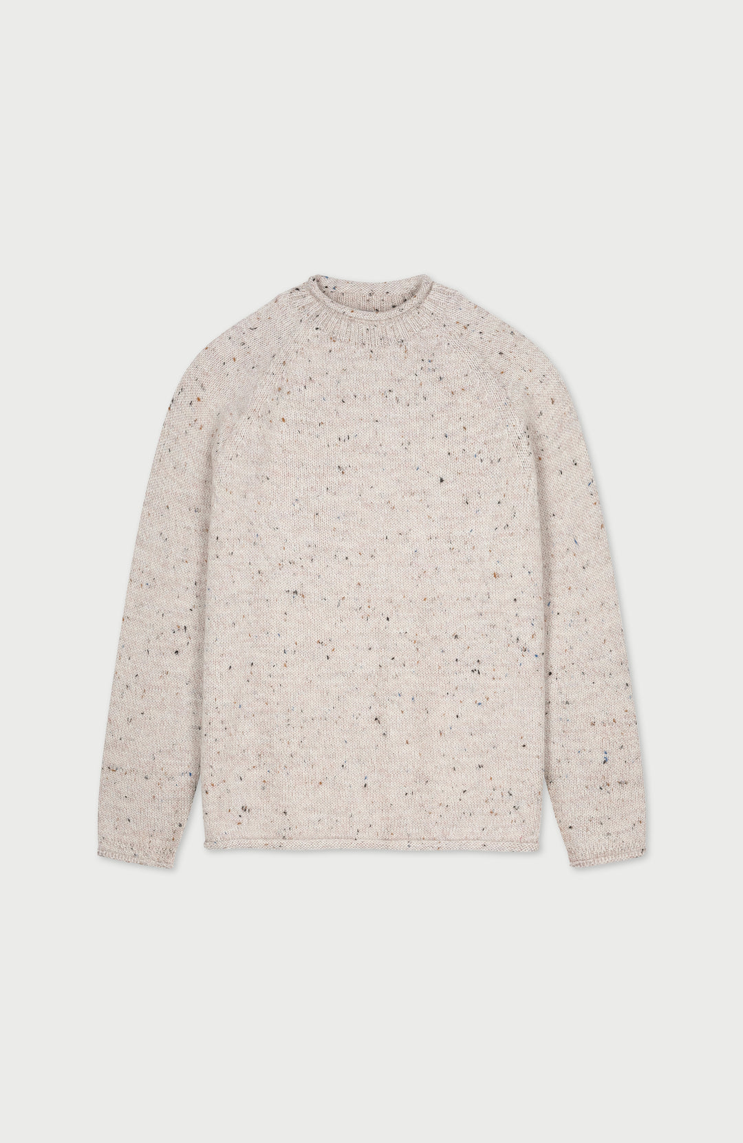 Beige british wool sweater with chunky nepp yarn made in England by Paul James Knitwear