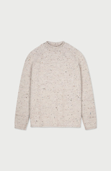 Beige british wool sweater with chunky nepp yarn made in England by Paul James Knitwear