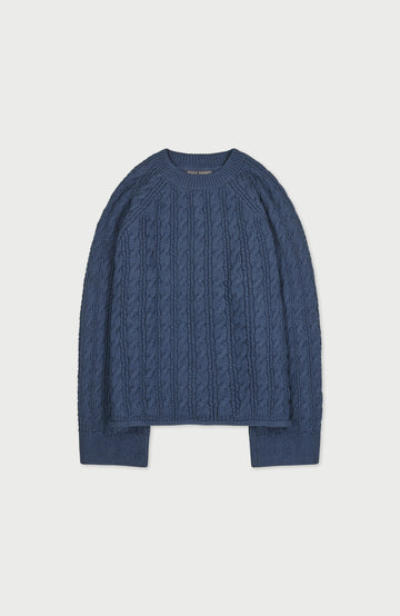 Woman's Blue Chunky Cable Cotton Winter Sweater by Paul James Knitwear