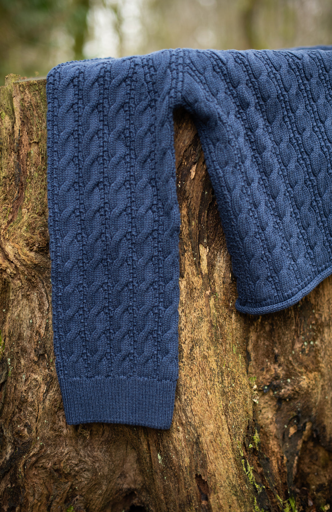 Woman's Blue Chunky Cable Cotton Winter Sweater by Paul James Knitwear