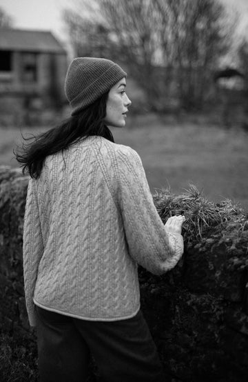 Woman's Grey Chunky Cable Cotton Winter Sweater by Paul James Knitwear