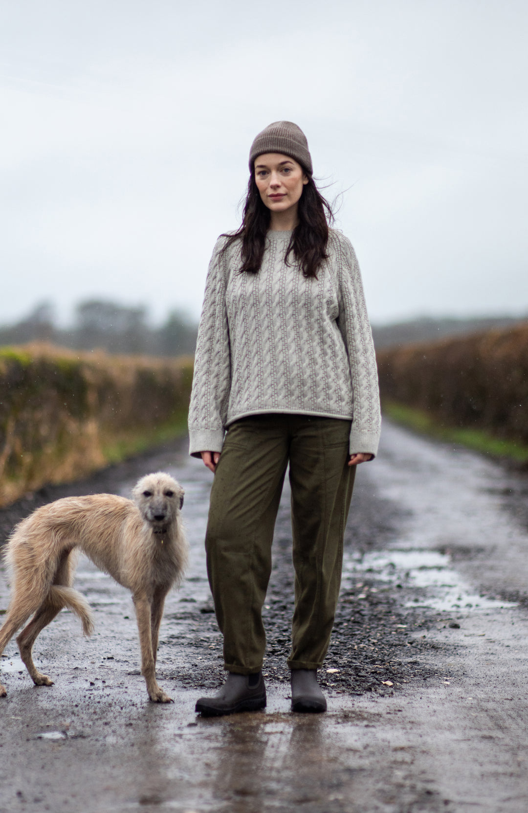 Woman's Grey Chunky Cable Cotton Winter Sweater by Paul James Knitwear