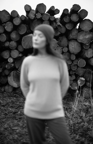 Women's beige moss stitch fisherman's cotton jumper by Paul James Knitwear.