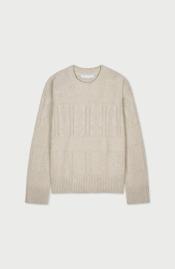 Women's beige cotton textured fisherman jumper by Paul James Knitwear.