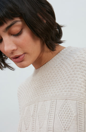 Women's cotton textured fisherman jumper by Paul James Knitwear.