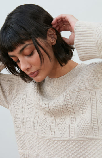 Women's cotton textured fisherman jumper by Paul James Knitwear.