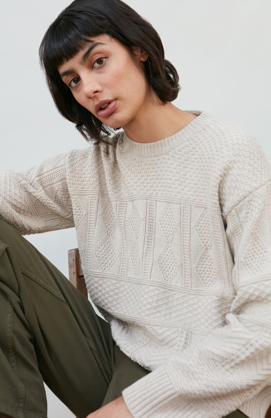 Women's cotton textured fisherman jumper by Paul James Knitwear.
