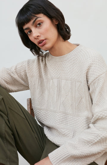 Women's cotton textured fisherman jumper by Paul James Knitwear.