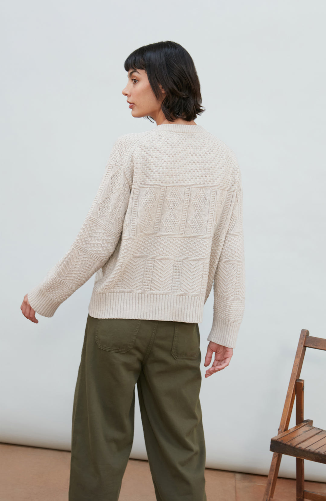 Women's cotton textured fisherman jumper by Paul James Knitwear.