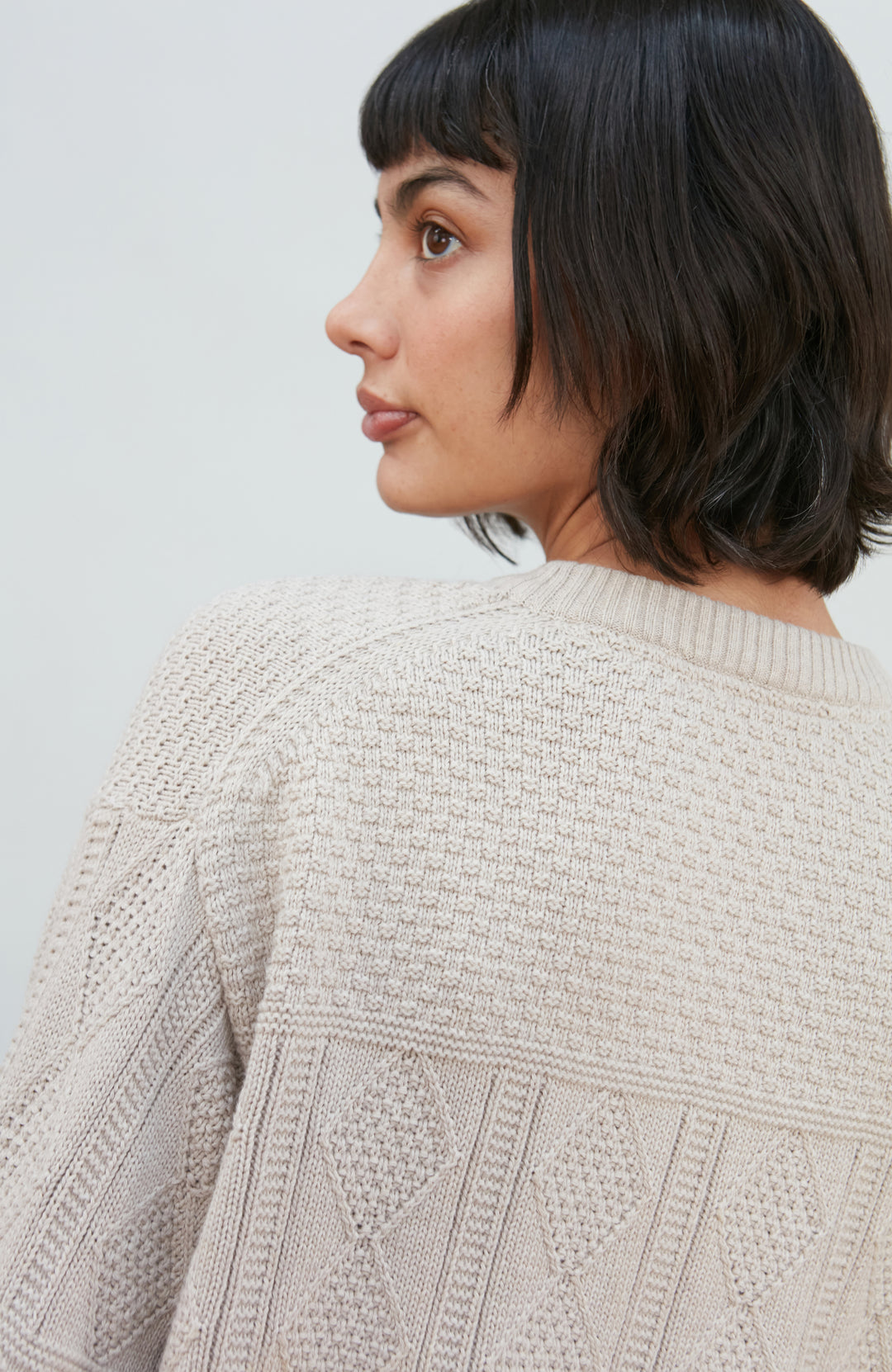 Women's cotton textured fisherman jumper by Paul James Knitwear.