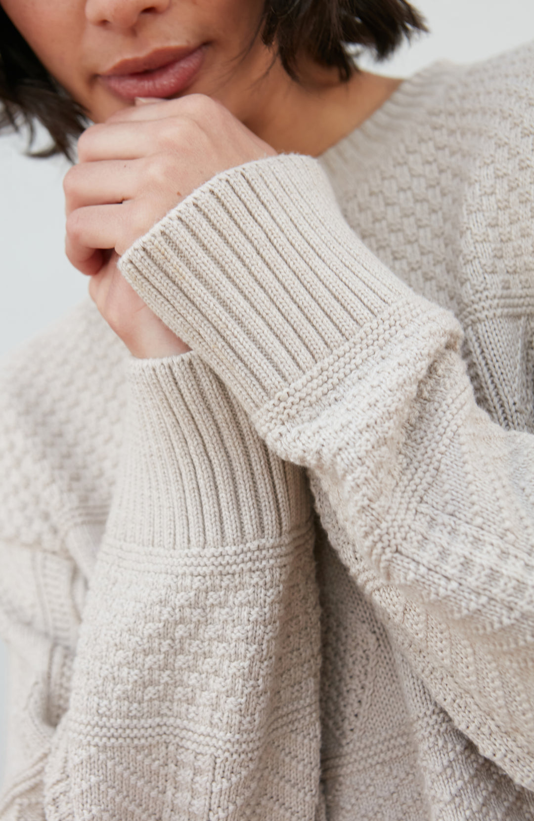 Women's cotton textured fisherman jumper by Paul James Knitwear.