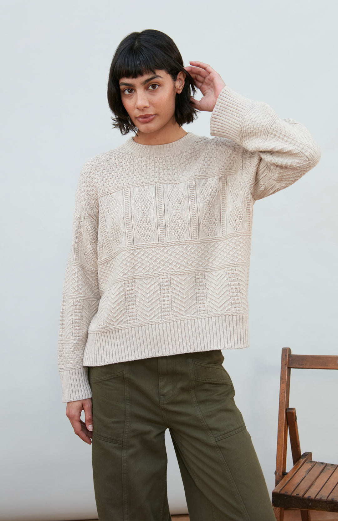 Women's cotton textured fisherman jumper by Paul James Knitwear.