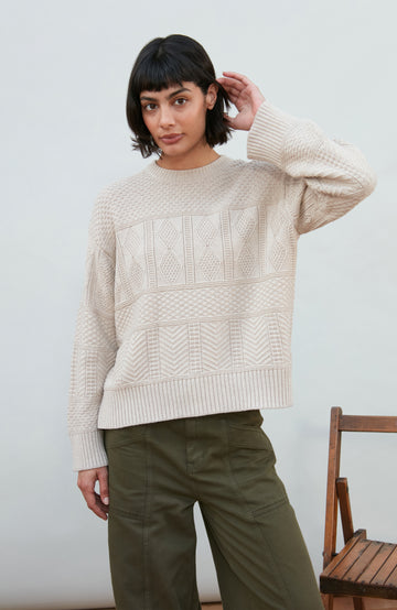 Women's cotton textured fisherman jumper by Paul James Knitwear.