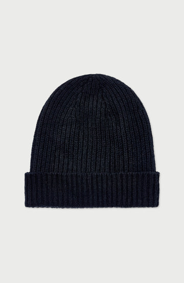 Black 100% Cashmere Ribbed Hat By Paul James