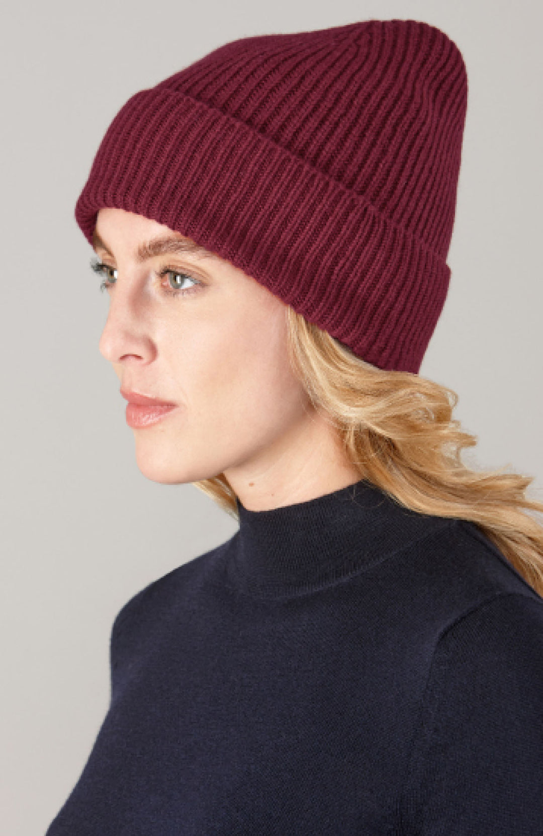 burgundy cashmere beanie hat  by Paul James