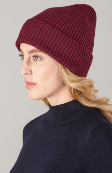 burgundy cashmere beanie hat  by Paul James