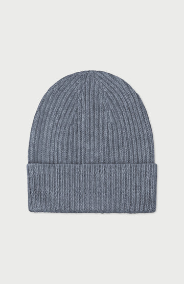 Grey 100% Cashmere Ribbed Hat By Paul James