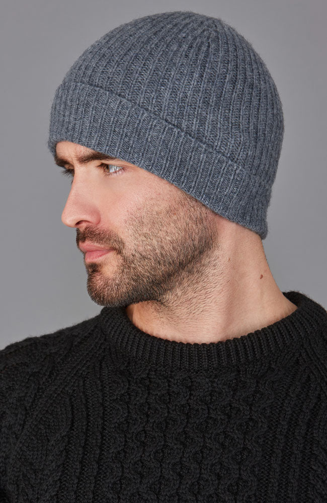 grey mens cashmere beanie hat  by Paul James