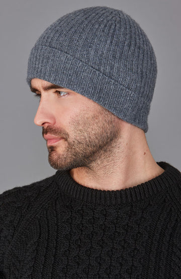 grey mens cashmere beanie hat  by Paul James