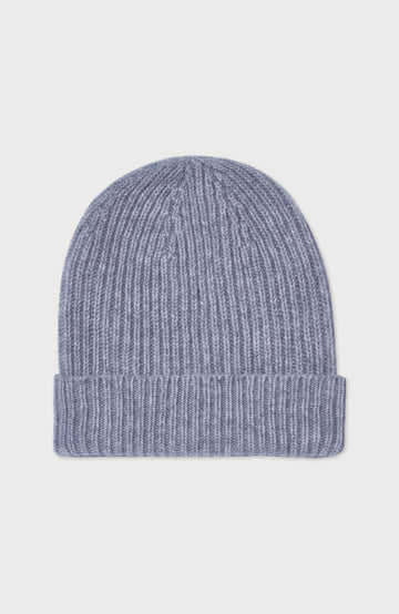 Light Grey 100% Cashmere Ribbed Hat By Paul James