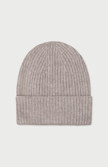 Beige 100% Cashmere Ribbed Hat By Paul James