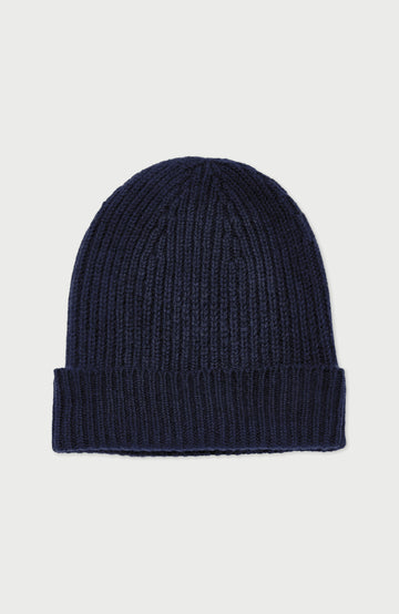 Navy 100% Cashmere Ribbed Hat By Paul James