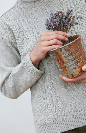Grey Woman's Fisherman Jumper cotton by Paul James Knitwear