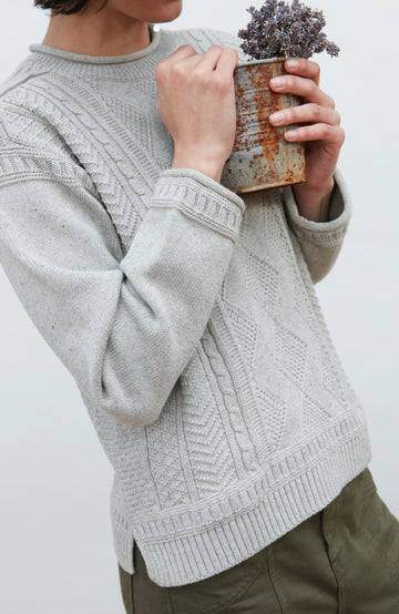 Grey Woman's Fisherman Jumper cotton by Paul James Knitwear