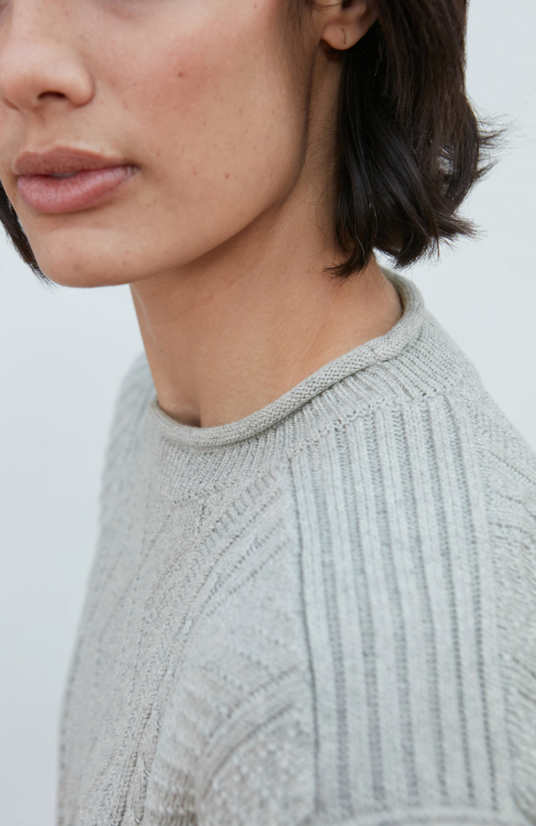 Grey Woman's Fisherman Jumper cotton by Paul James Knitwear