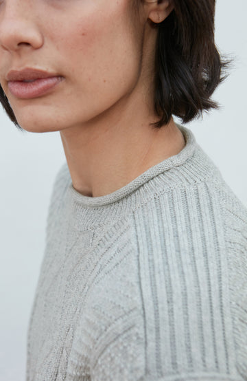 Grey Woman's Fisherman Jumper cotton by Paul James Knitwear