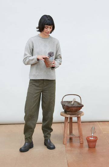 Grey Woman's Fisherman Jumper cotton by Paul James Knitwear