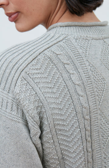 Grey Woman's Fisherman Jumper cotton by Paul James Knitwear