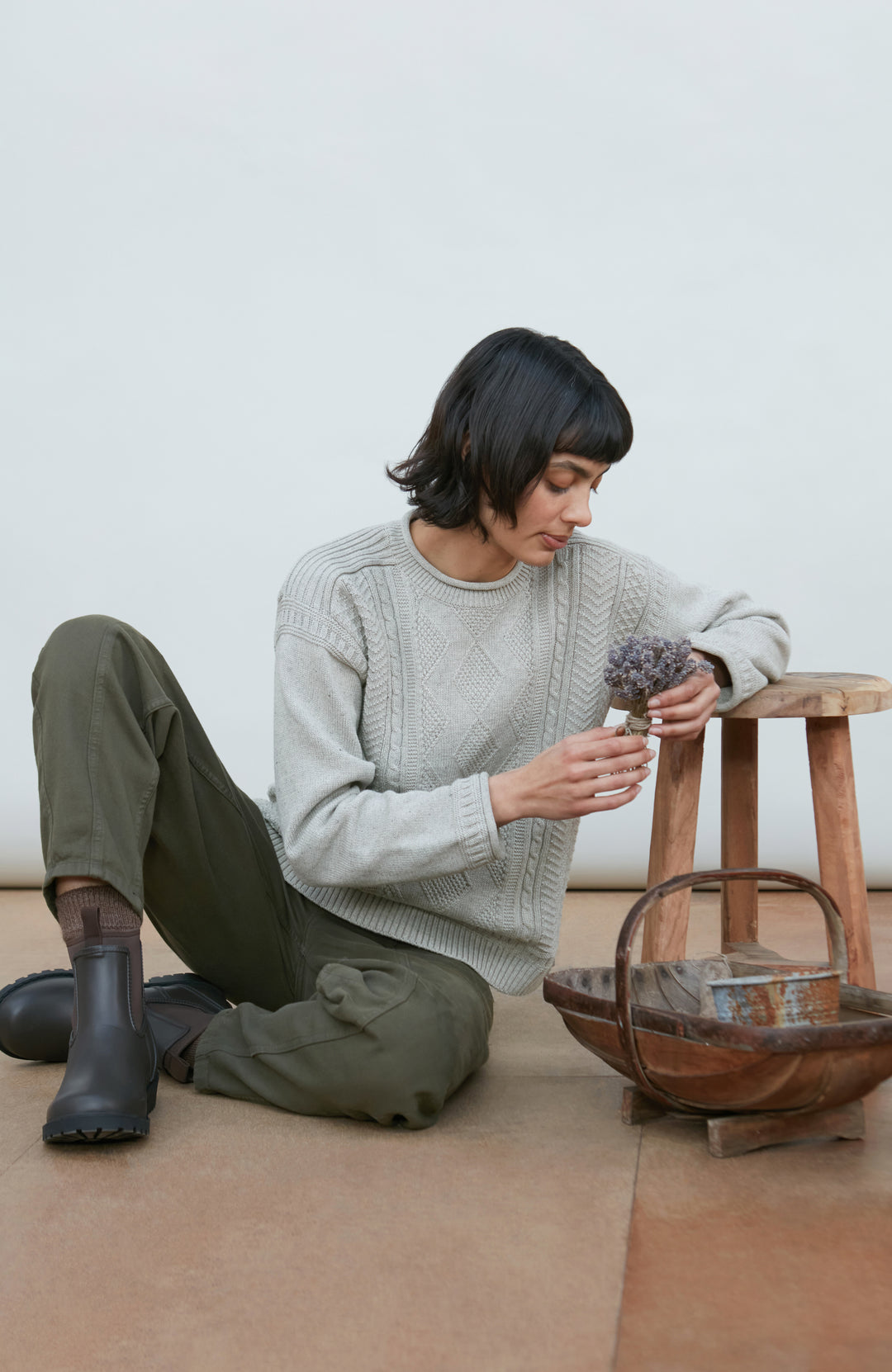 Grey Woman's Fisherman Jumper cotton by Paul James Knitwear