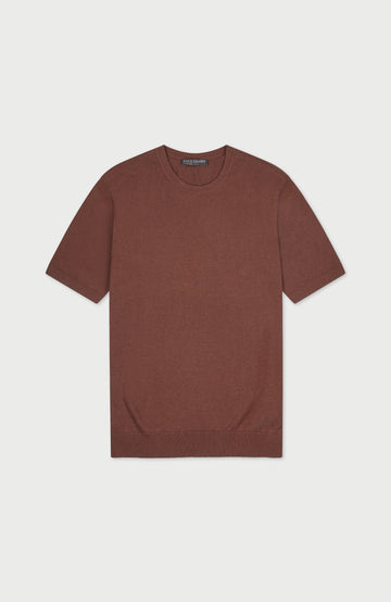 Men's red-brown short-sleeved cotton linen t-shirt by Paul James Knitwear