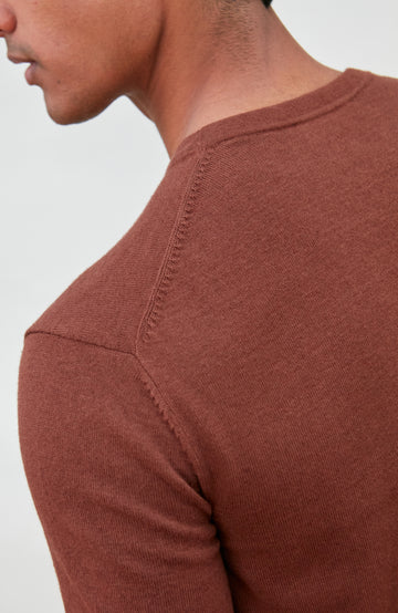 Men's red-brown short-sleeved cotton linen t-shirt by Paul James Knitwear