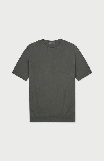 Khaki Mens Cotton Linen Short Sleeve Jumper By Paul James