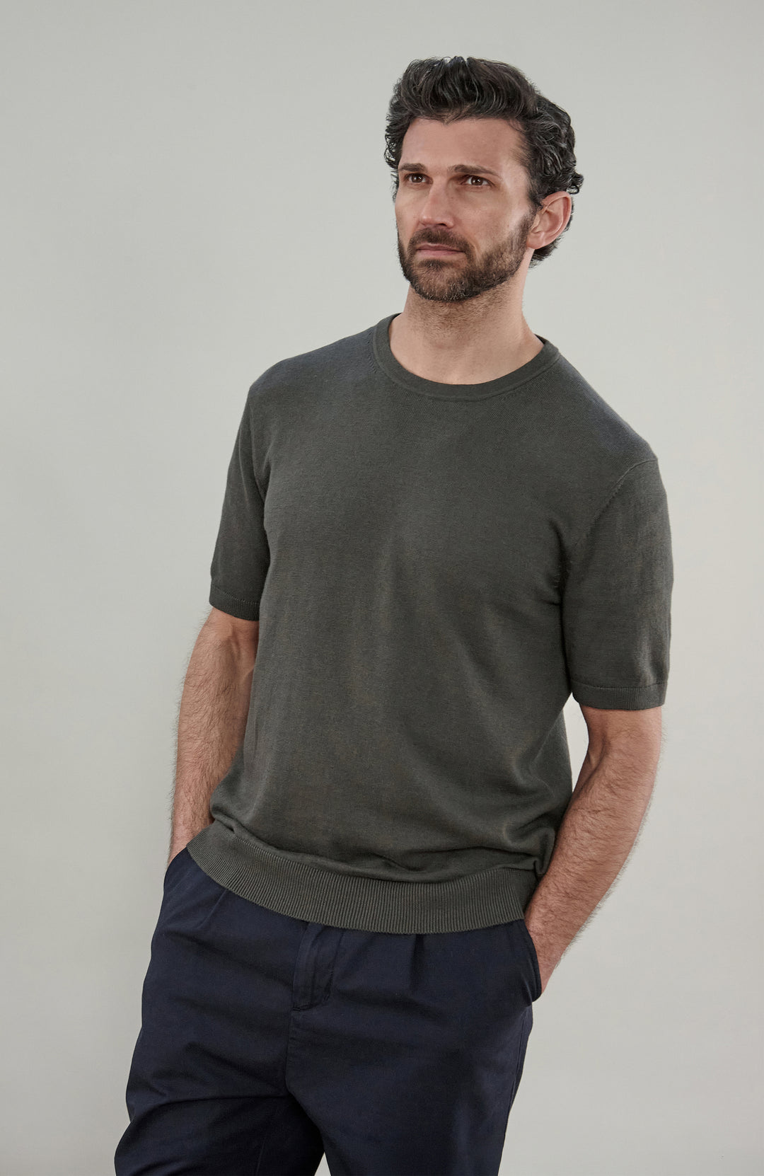 Khaki Mens Cotton Linen Short Sleeve Jumper By Paul James