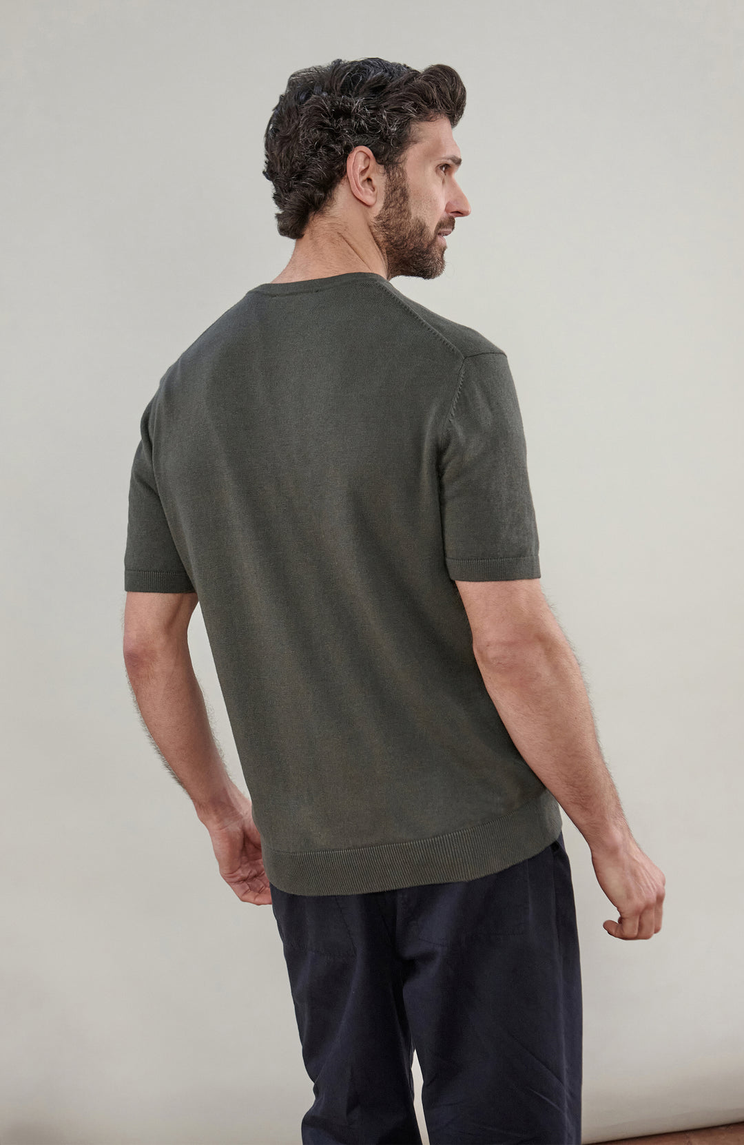 Khaki Mens Cotton Linen Short Sleeve Jumper By Paul James
