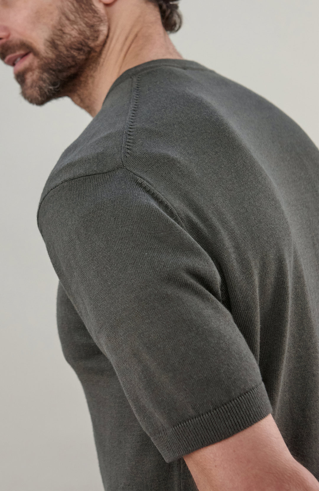 Khaki Mens Cotton Linen Short Sleeve Jumper By Paul James