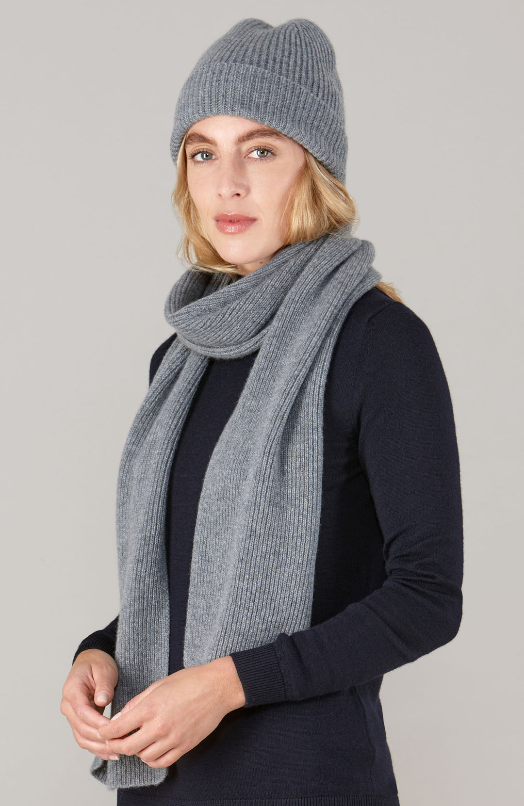 grey cashmere beanie and scarf gift set