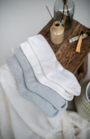 grey and white cashmere bed socks by Paul James