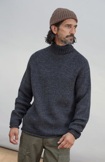 Mens British Wool Fishermans Roll Neck Jumper