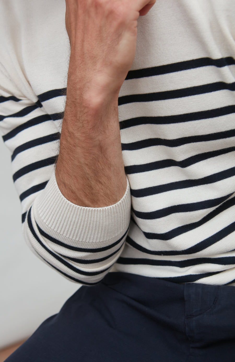Mens Lightweight Cotton Striped Breton Sweater - Feature 4