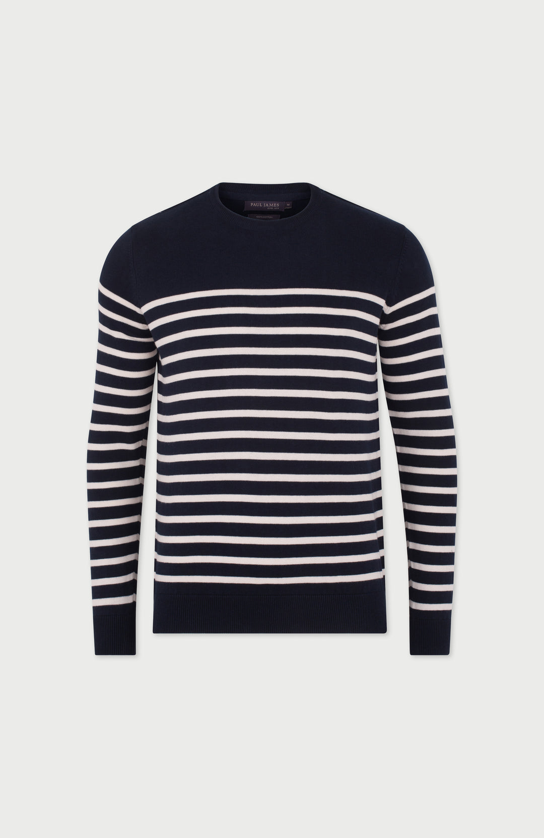 Men's navy stripe cotton sweater by Paul James