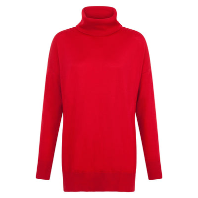 red womens relaxed roll neck jumper