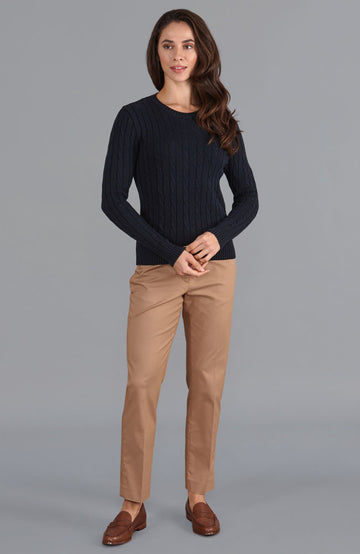 navy womens cotton cable jumper