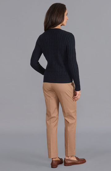 navy womens cotton cable jumper