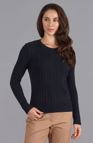 navy womens cotton cable jumper