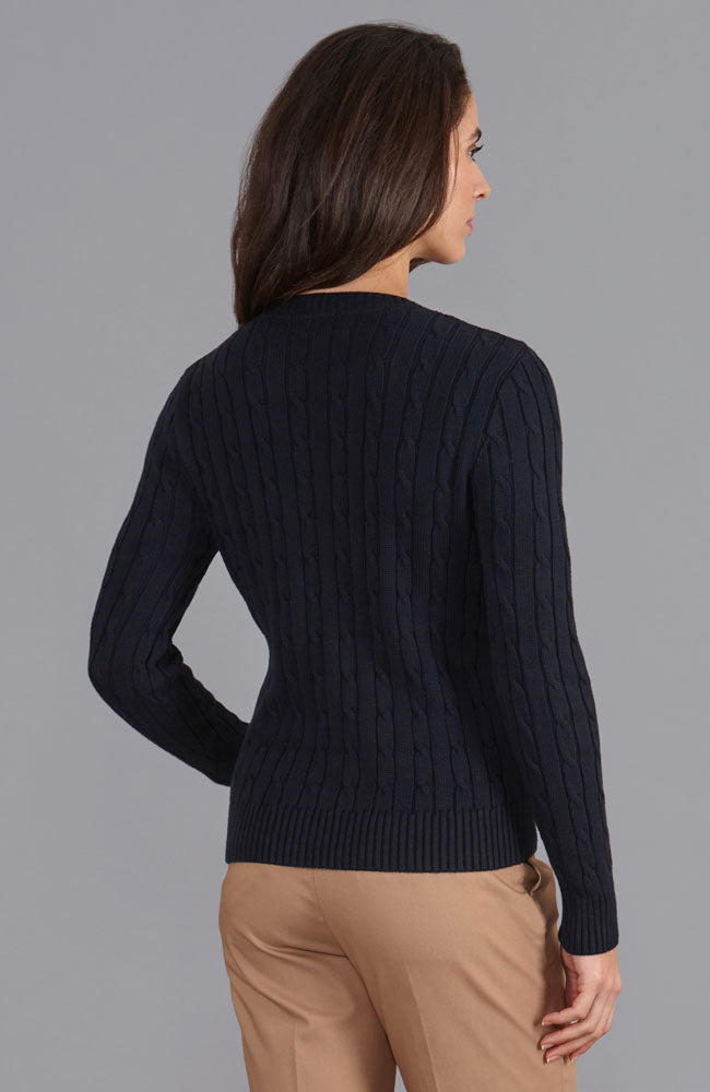 navy womens cotton cable jumper
